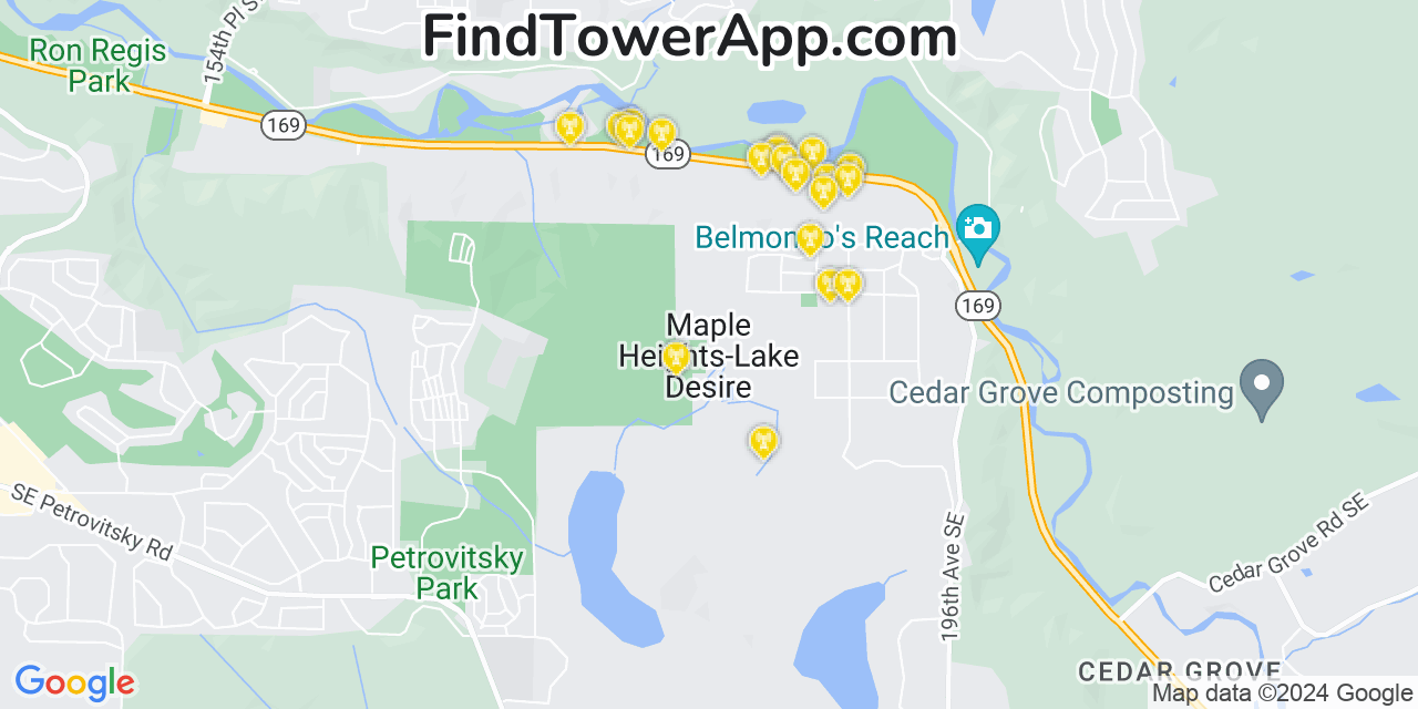 Verizon 4G/5G cell tower coverage map Maple Heights Lake Desire, Washington