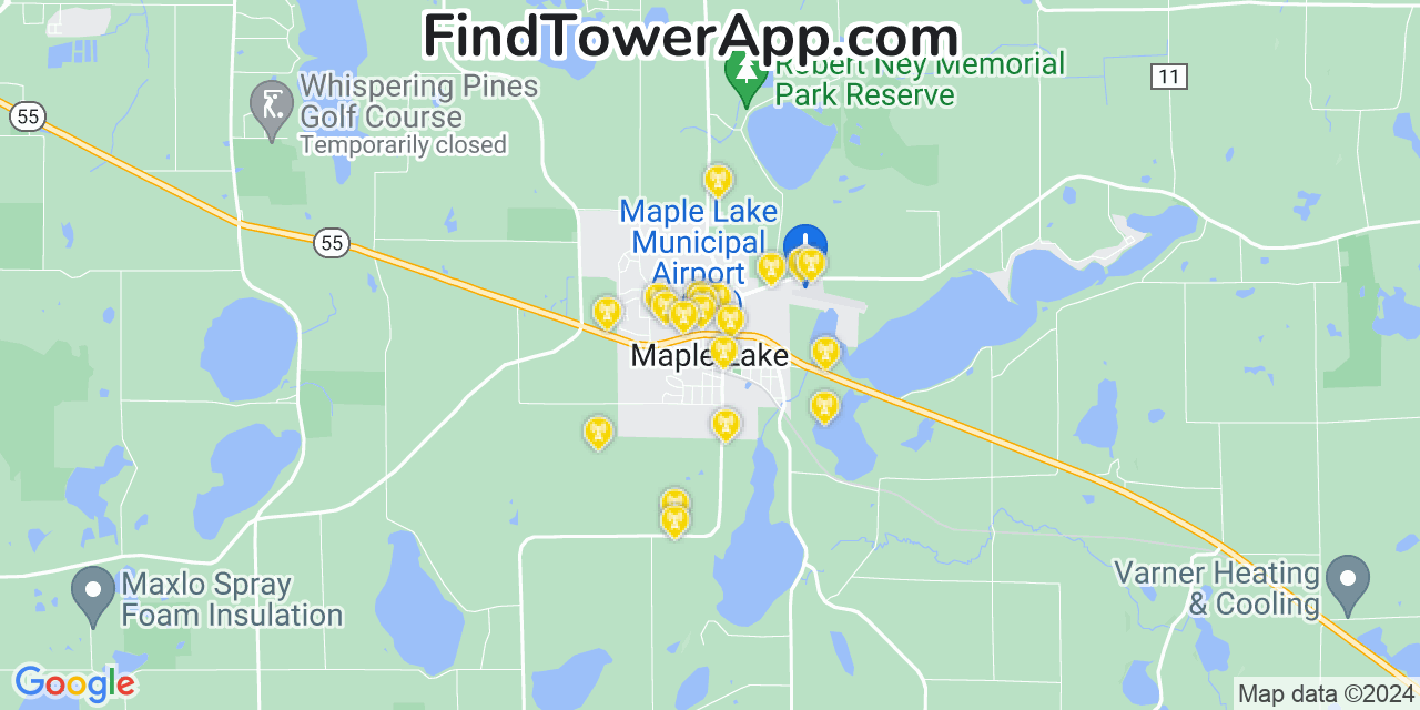 AT&T 4G/5G cell tower coverage map Maple Lake, Minnesota