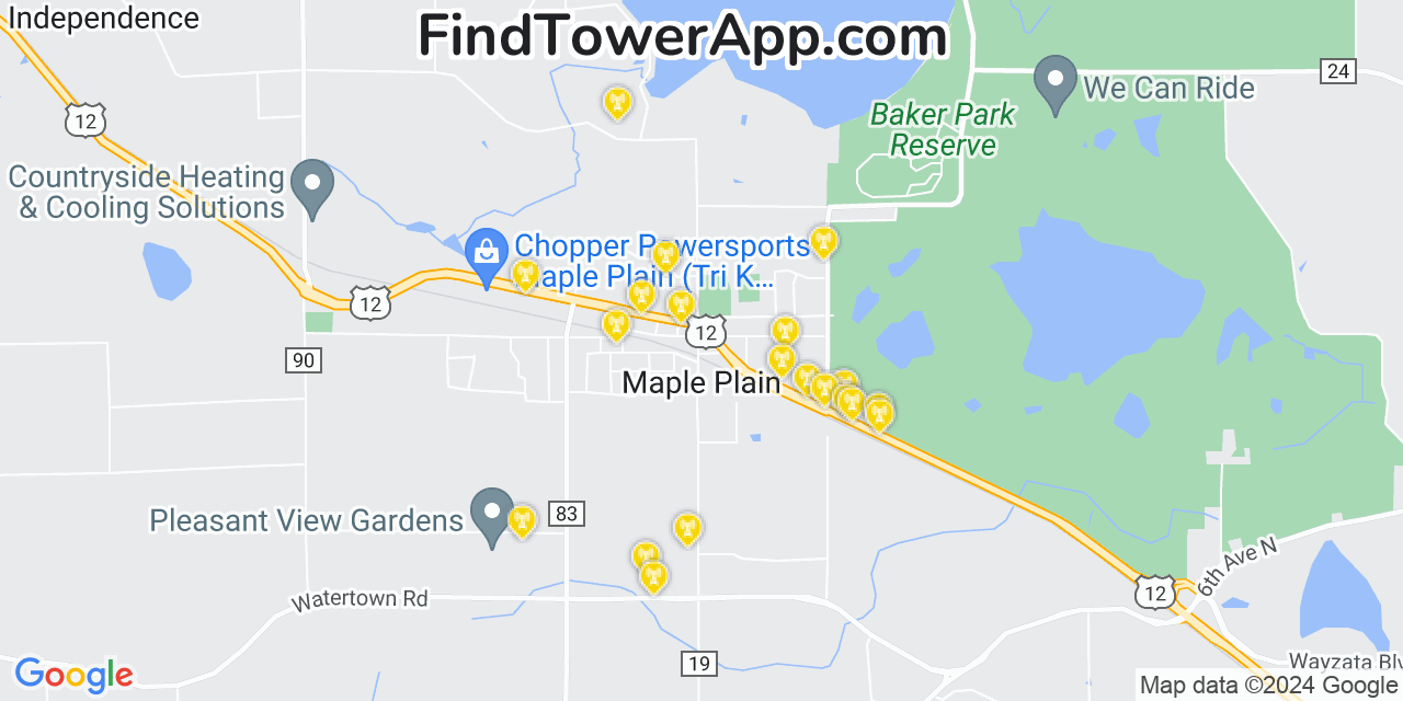 AT&T 4G/5G cell tower coverage map Maple Plain, Minnesota