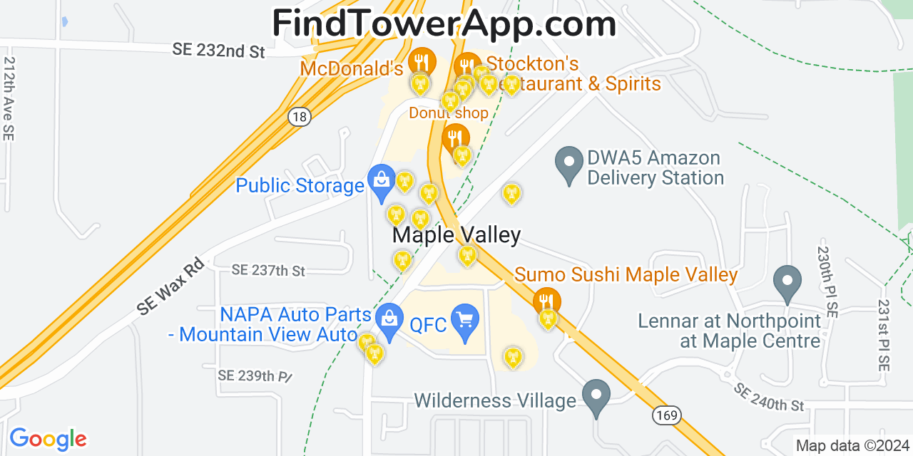 AT&T 4G/5G cell tower coverage map Maple Valley, Washington