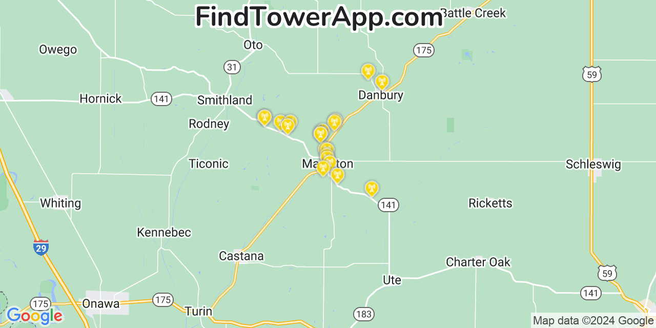 AT&T 4G/5G cell tower coverage map Mapleton, Iowa