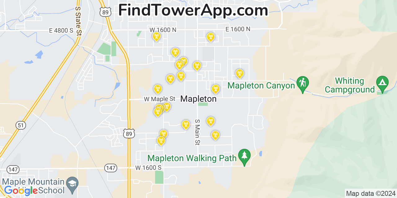 AT&T 4G/5G cell tower coverage map Mapleton, Utah