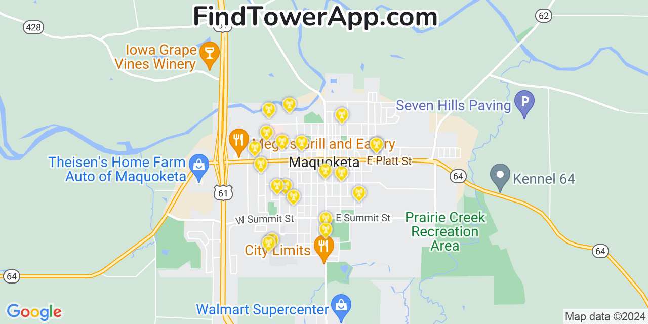 AT&T 4G/5G cell tower coverage map Maquoketa, Iowa