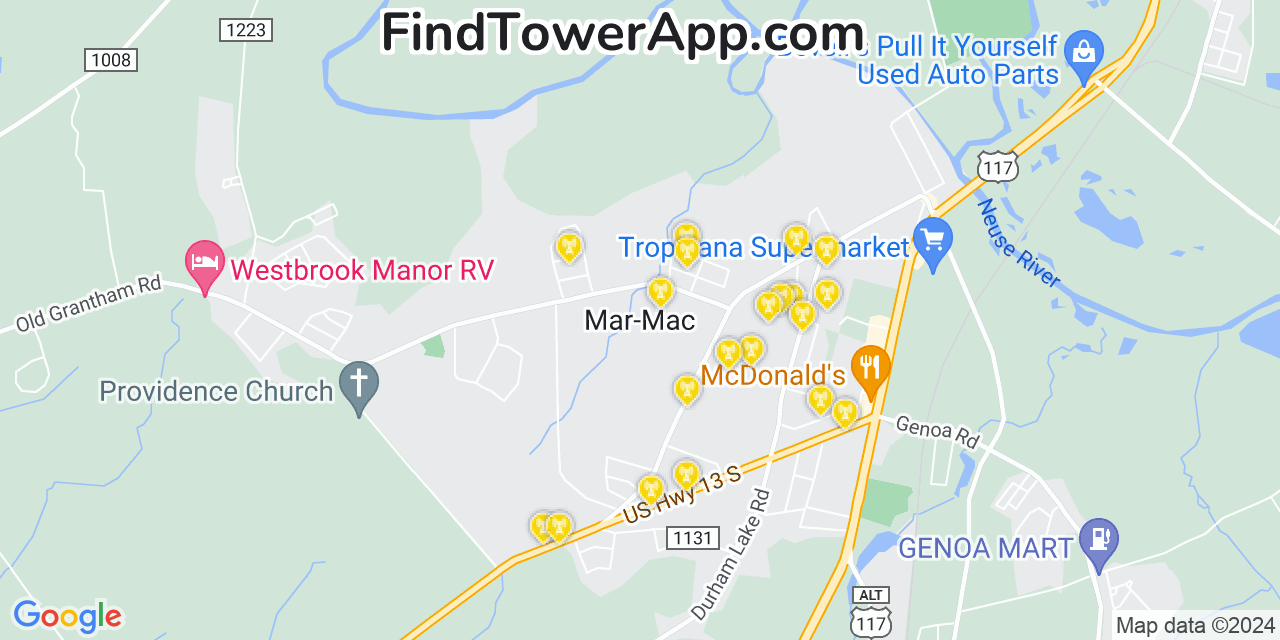 AT&T 4G/5G cell tower coverage map Mar Mac, North Carolina