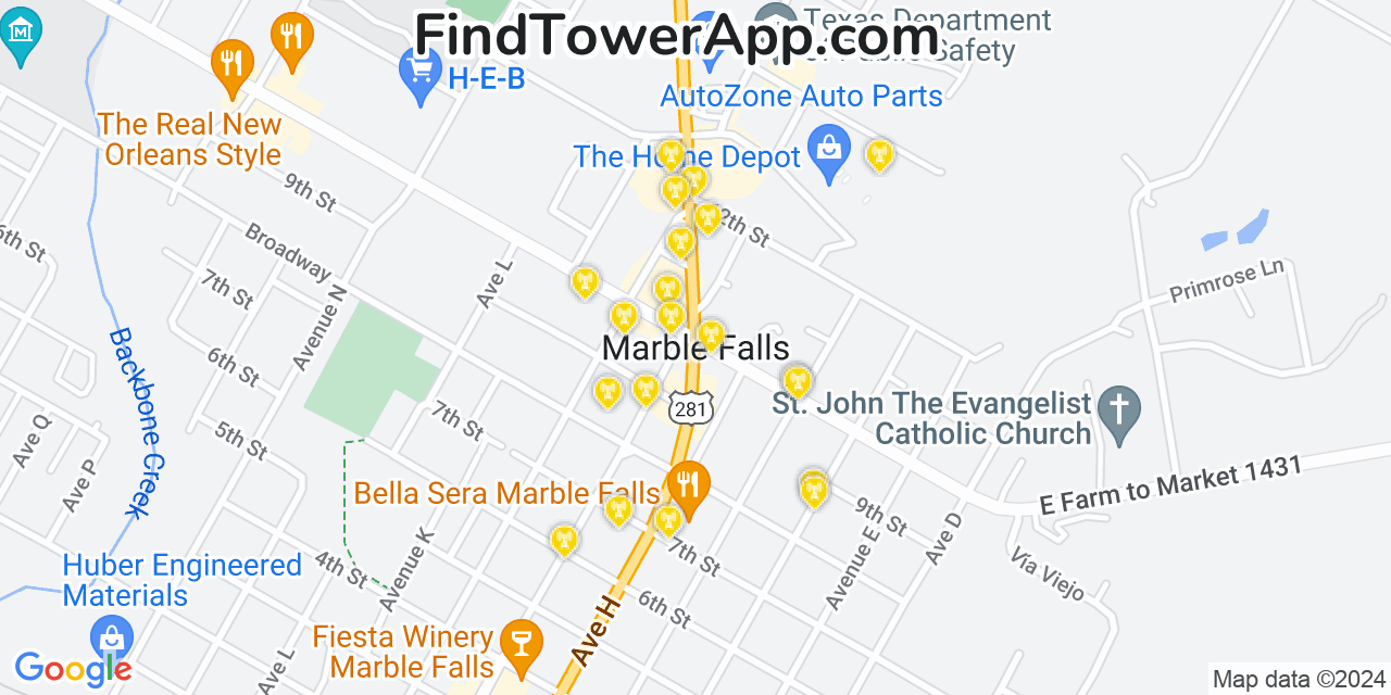 T-Mobile 4G/5G cell tower coverage map Marble Falls, Texas