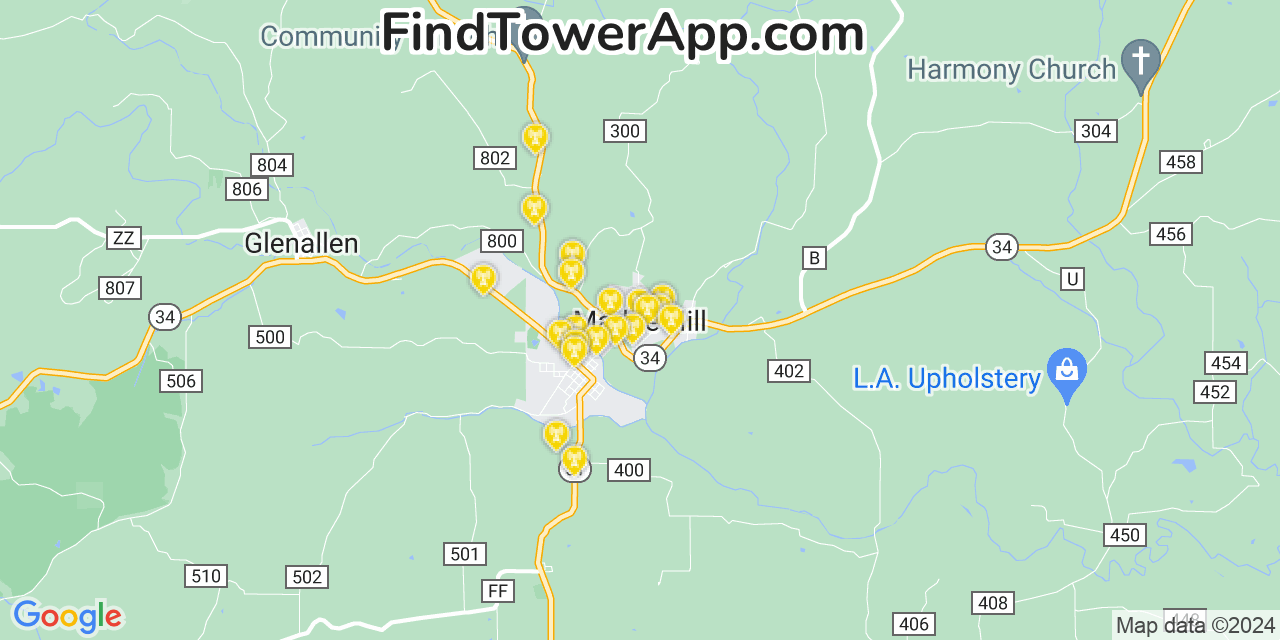 AT&T 4G/5G cell tower coverage map Marble Hill, Missouri