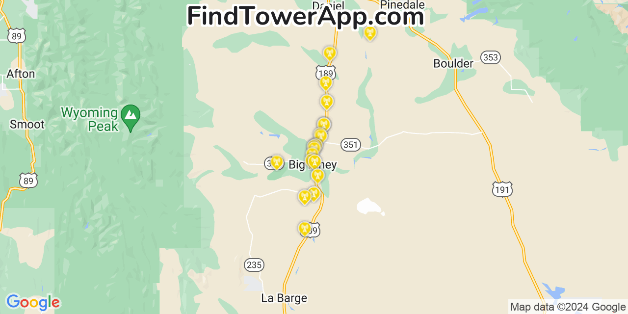 AT&T 4G/5G cell tower coverage map Marbleton, Wyoming