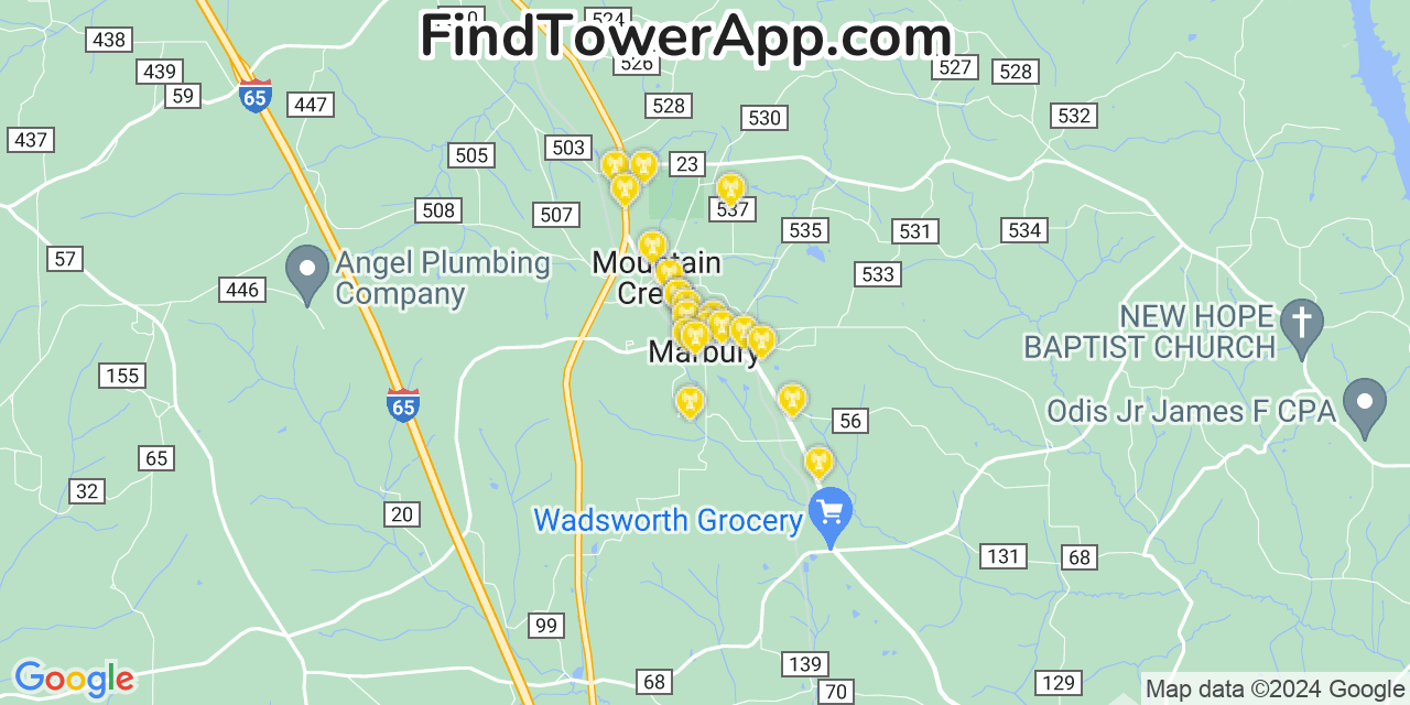 Verizon 4G/5G cell tower coverage map Marbury, Alabama