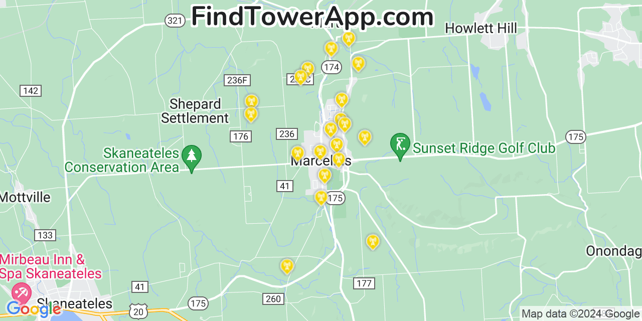 AT&T 4G/5G cell tower coverage map Marcellus, New York