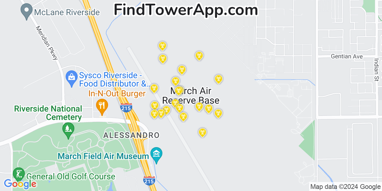 AT&T 4G/5G cell tower coverage map March Air Force Base, California