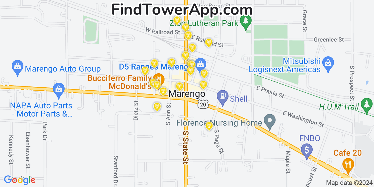 AT&T 4G/5G cell tower coverage map Marengo, Illinois