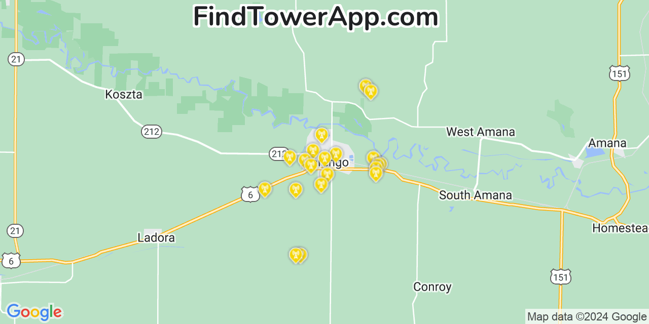 Verizon 4G/5G cell tower coverage map Marengo, Iowa