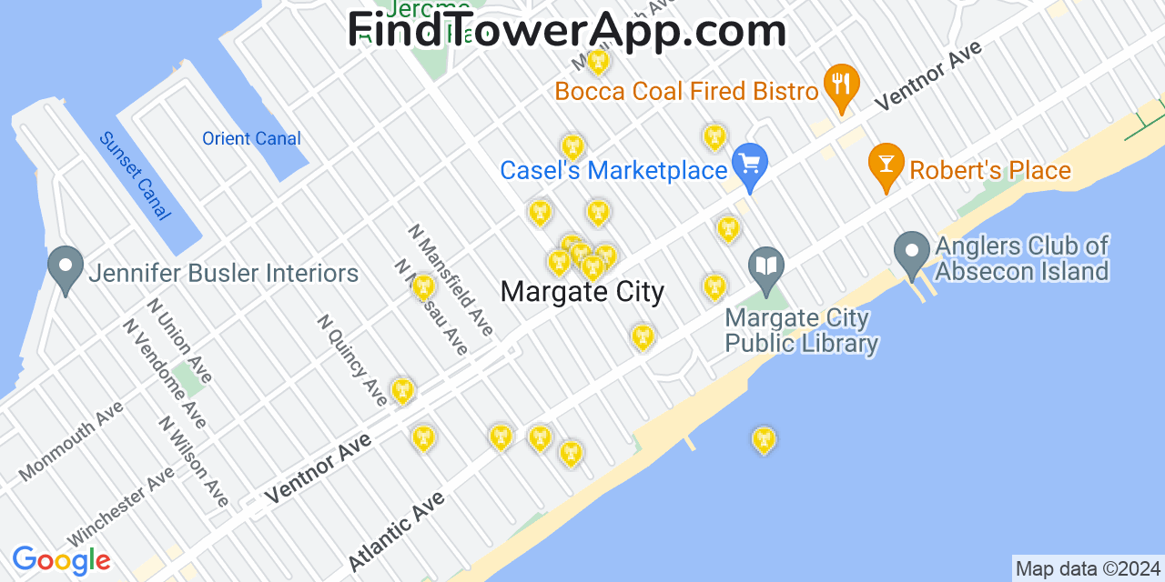 AT&T 4G/5G cell tower coverage map Margate City, New Jersey