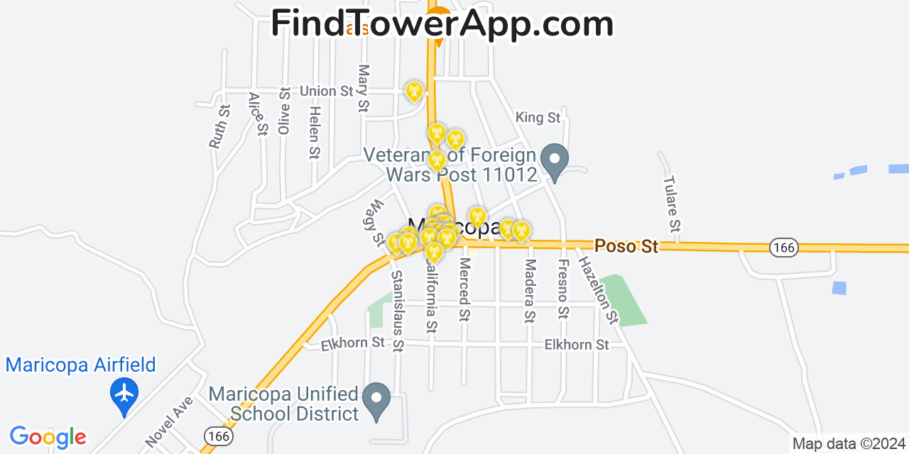 Verizon 4G/5G cell tower coverage map Maricopa, California