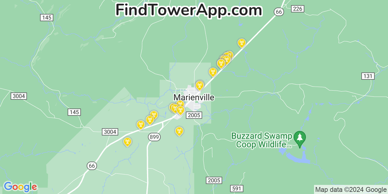 AT&T 4G/5G cell tower coverage map Marienville, Pennsylvania