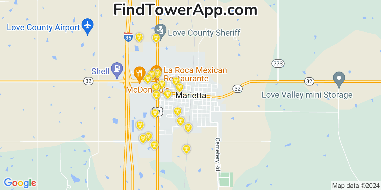 Verizon 4G/5G cell tower coverage map Marietta, Oklahoma