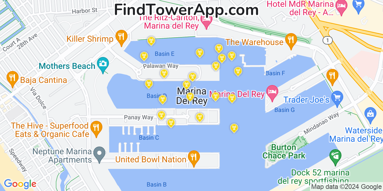 Verizon 4G/5G cell tower coverage map Marina del Rey, California