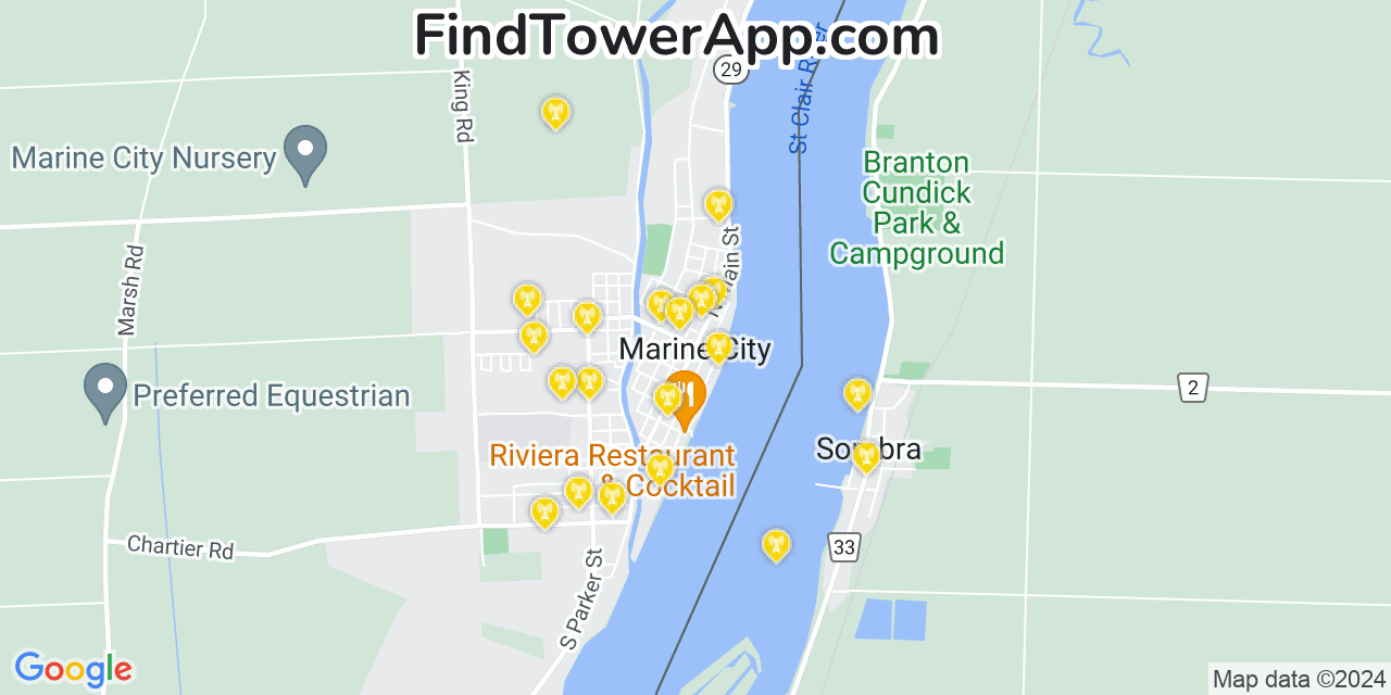 Verizon 4G/5G cell tower coverage map Marine City, Michigan