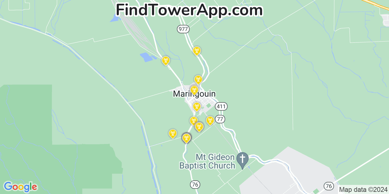AT&T 4G/5G cell tower coverage map Maringouin, Louisiana