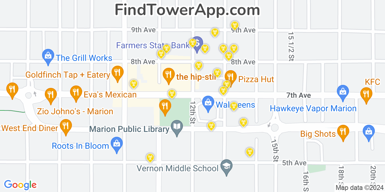 AT&T 4G/5G cell tower coverage map Marion, Iowa