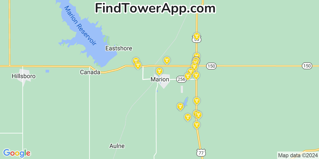 Verizon 4G/5G cell tower coverage map Marion, Kansas