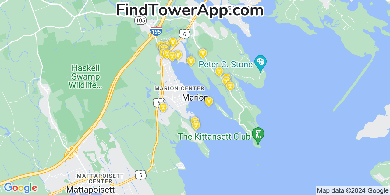 AT&T 4G/5G cell tower coverage map Marion, Massachusetts