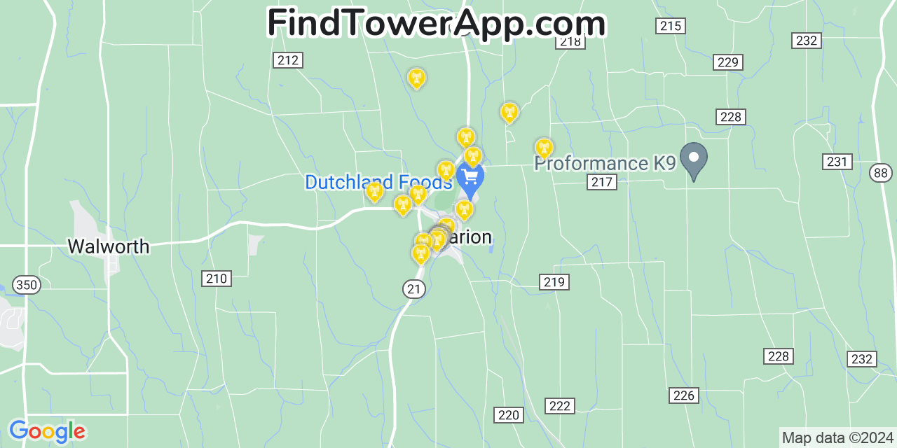 AT&T 4G/5G cell tower coverage map Marion, New York