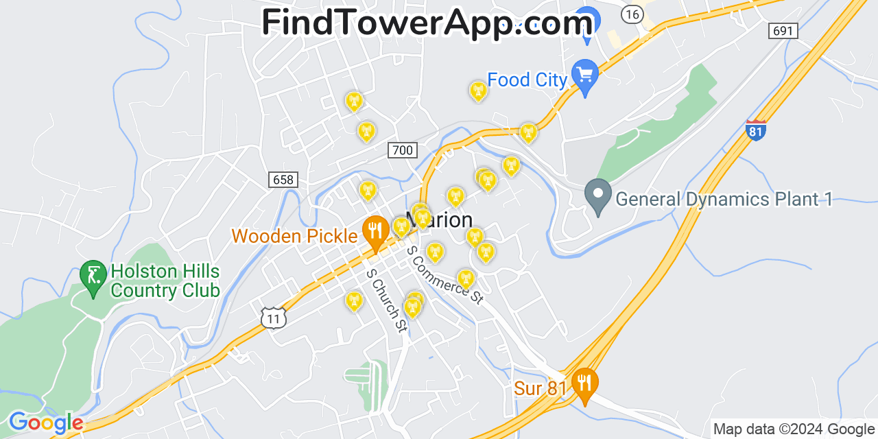 AT&T 4G/5G cell tower coverage map Marion, Virginia