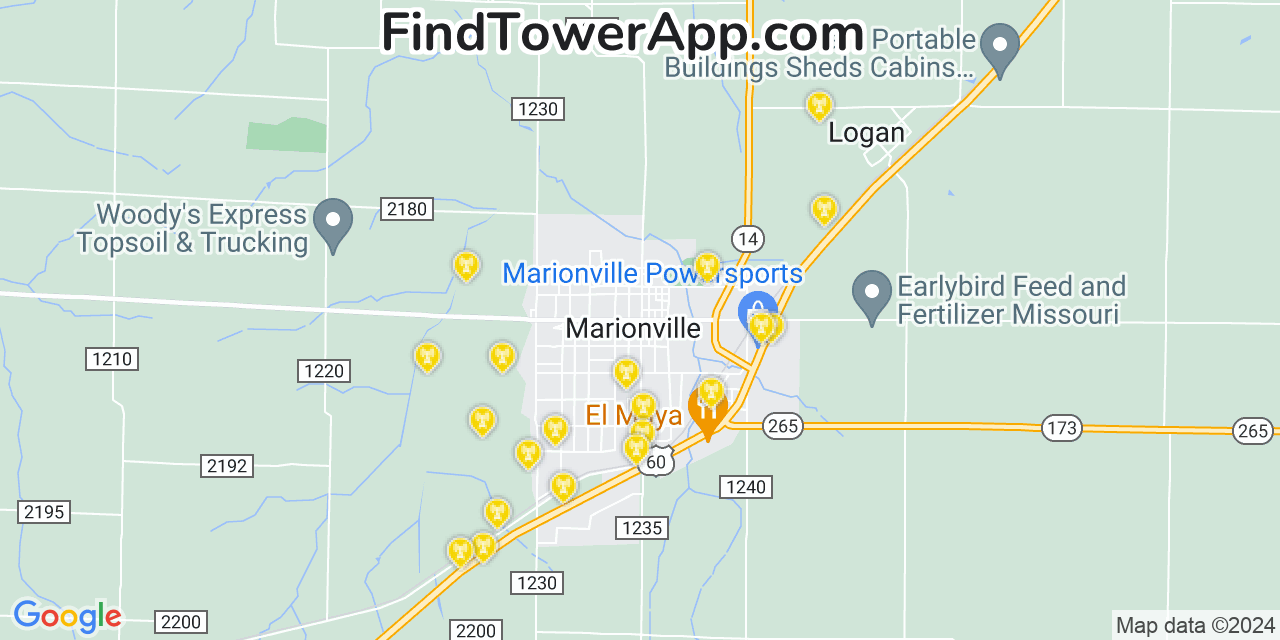 AT&T 4G/5G cell tower coverage map Marionville, Missouri