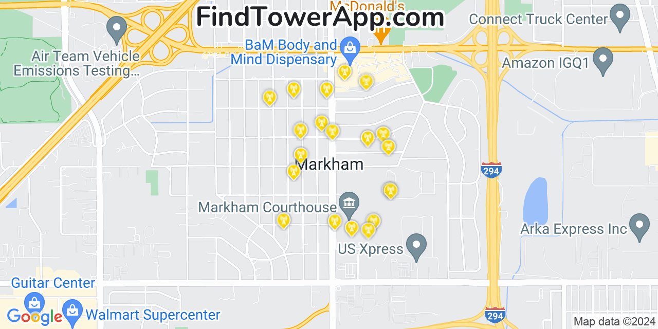 Verizon 4G/5G cell tower coverage map Markham, Illinois