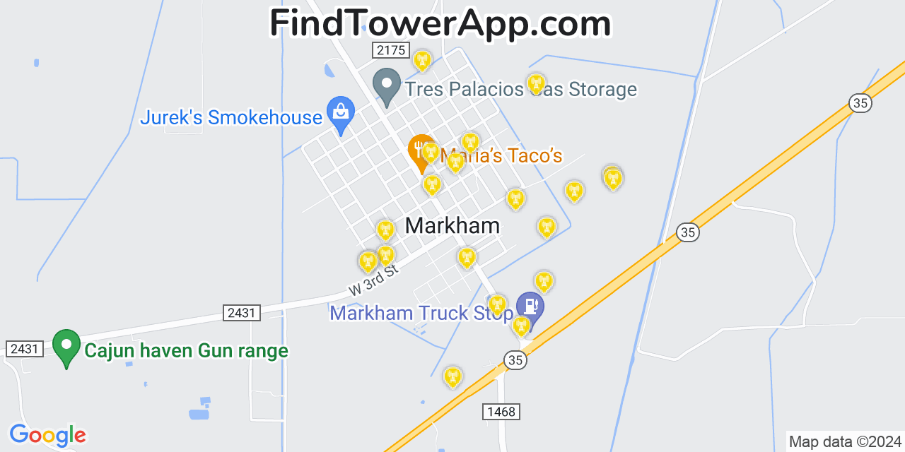 AT&T 4G/5G cell tower coverage map Markham, Texas