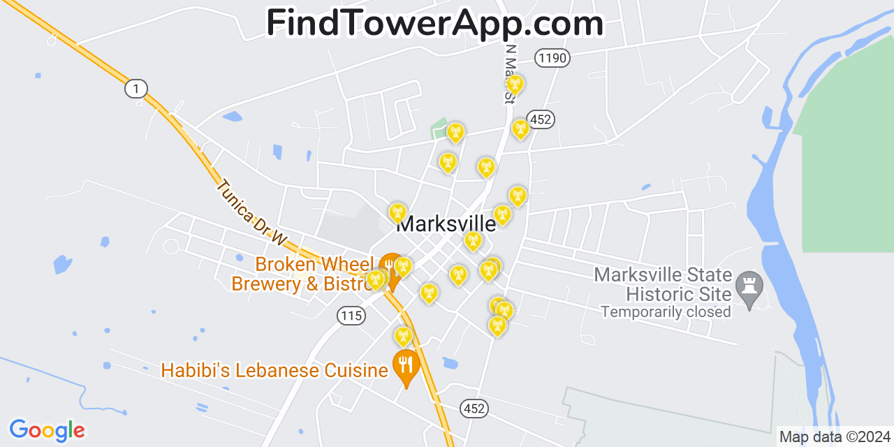 AT&T 4G/5G cell tower coverage map Marksville, Louisiana