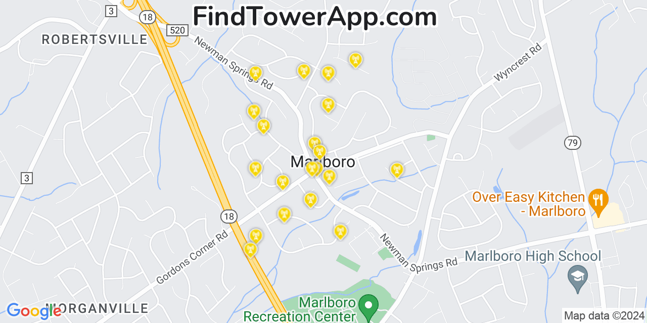 AT&T 4G/5G cell tower coverage map Marlboro, New Jersey