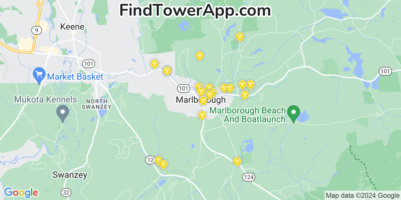 AT&T 4G/5G cell tower coverage map Marlborough, New Hampshire