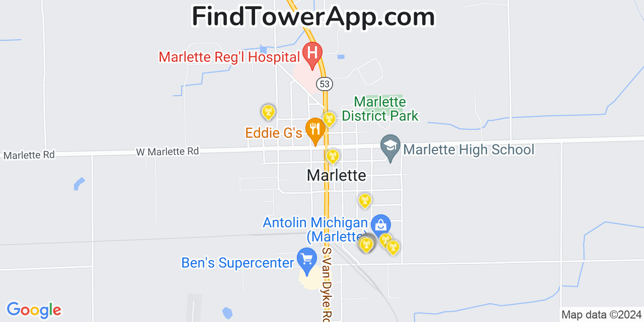 AT&T 4G/5G cell tower coverage map Marlette, Michigan