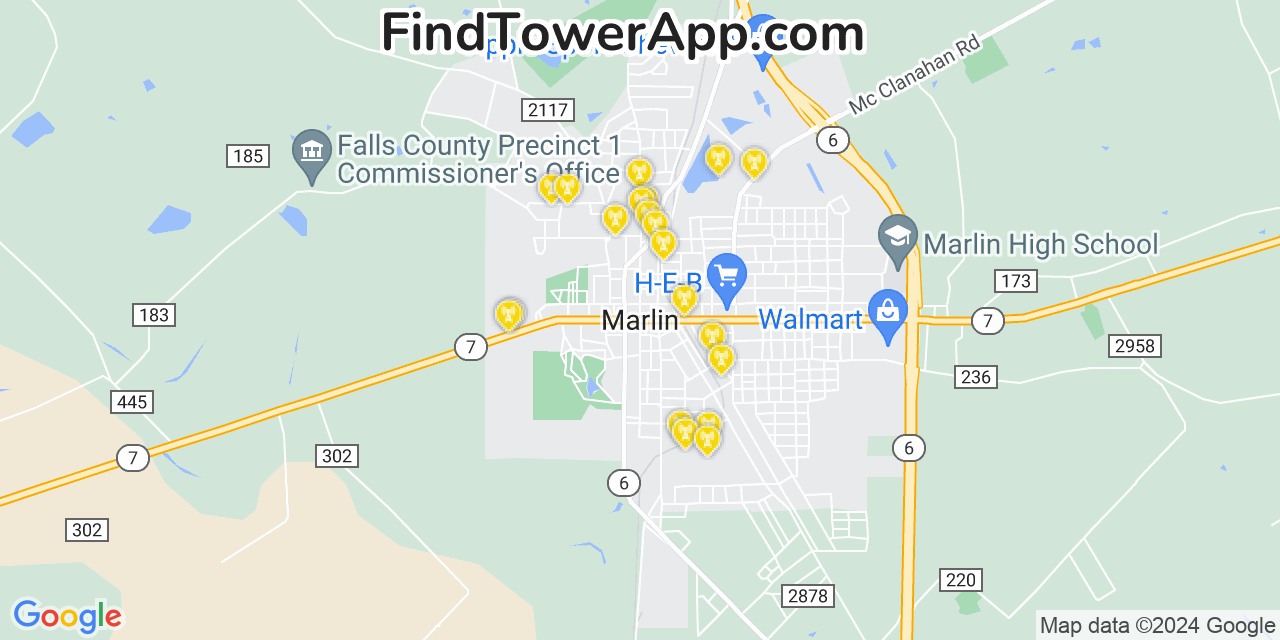 AT&T 4G/5G cell tower coverage map Marlin, Texas