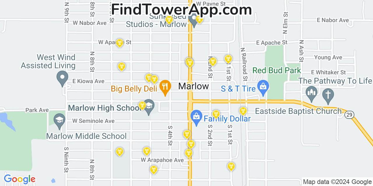 AT&T 4G/5G cell tower coverage map Marlow, Oklahoma