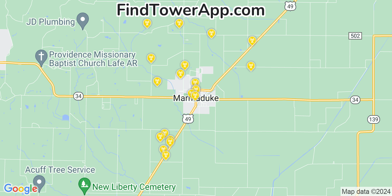 AT&T 4G/5G cell tower coverage map Marmaduke, Arkansas