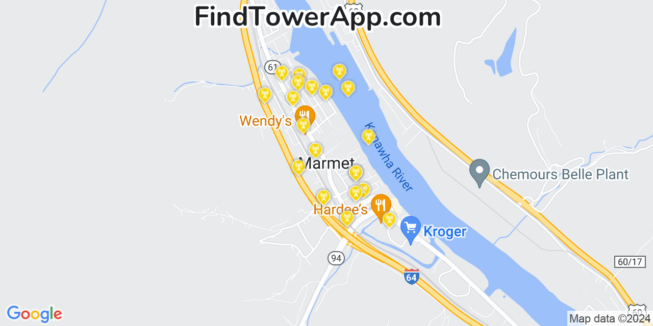 AT&T 4G/5G cell tower coverage map Marmet, West Virginia