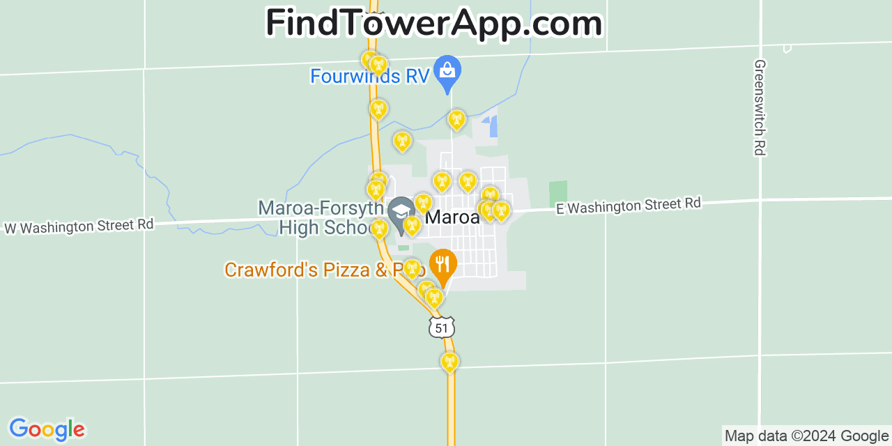 AT&T 4G/5G cell tower coverage map Maroa, Illinois