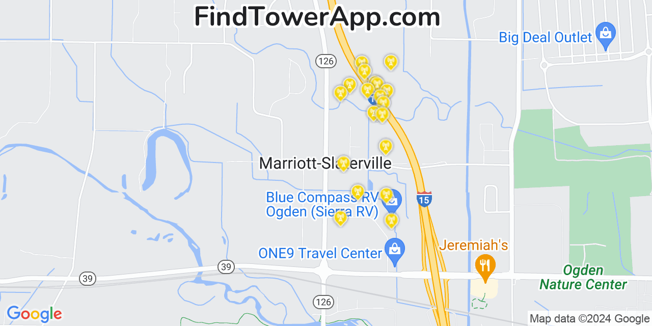 AT&T 4G/5G cell tower coverage map Marriott Slaterville, Utah