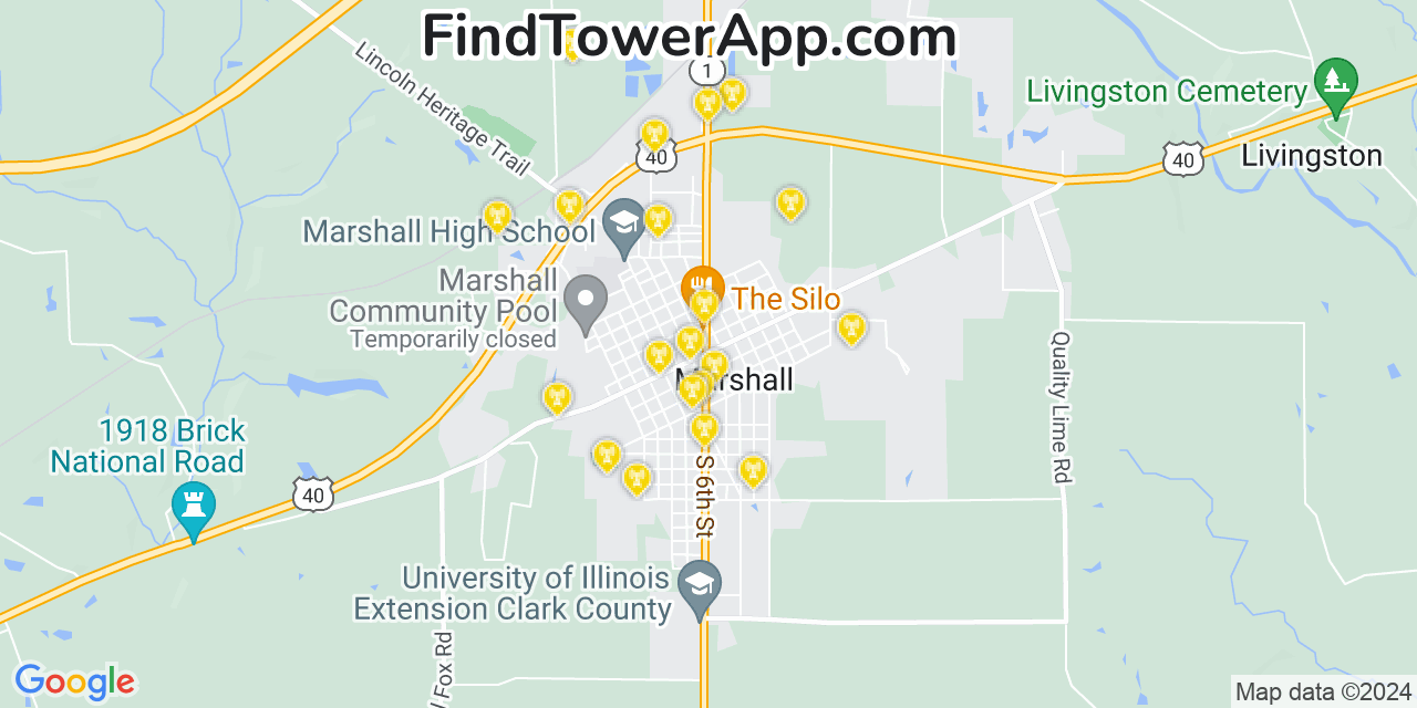 AT&T 4G/5G cell tower coverage map Marshall, Illinois