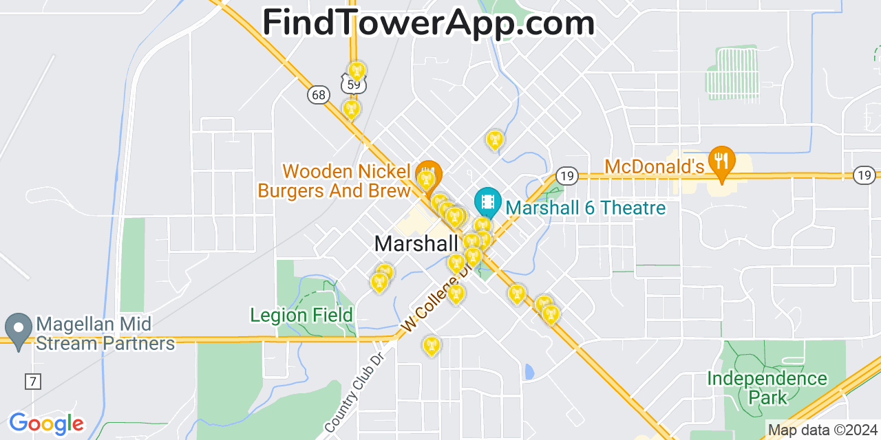 AT&T 4G/5G cell tower coverage map Marshall, Minnesota