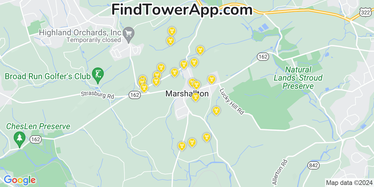 AT&T 4G/5G cell tower coverage map Marshallton, Pennsylvania