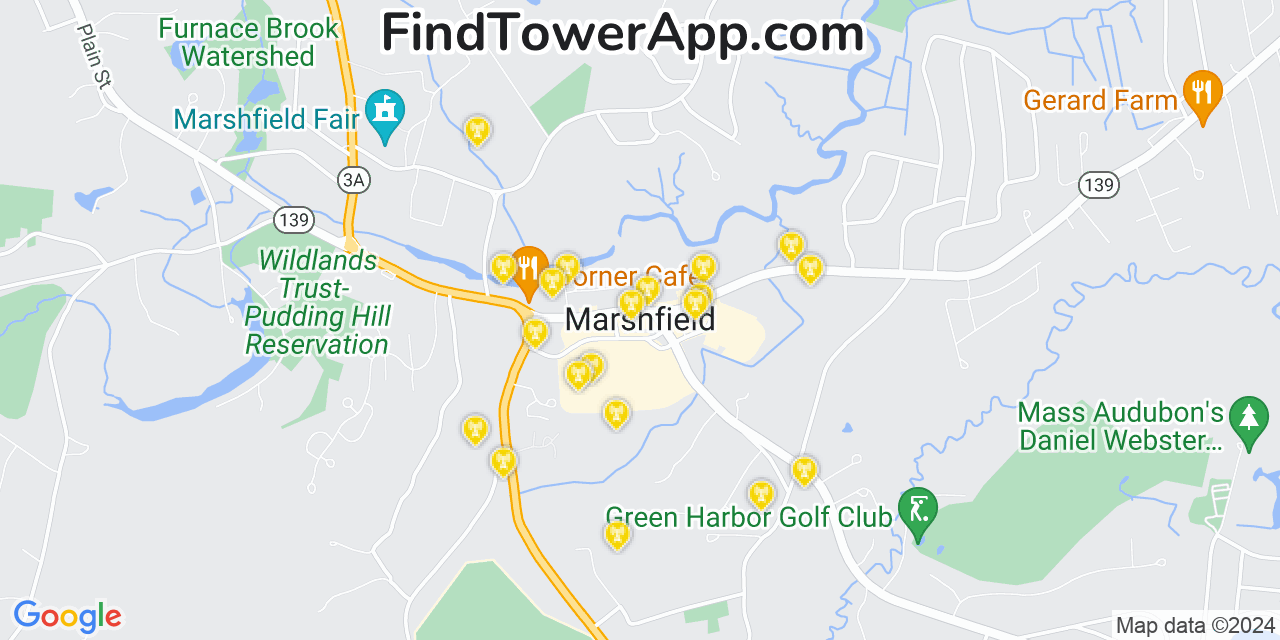 AT&T 4G/5G cell tower coverage map Marshfield, Massachusetts