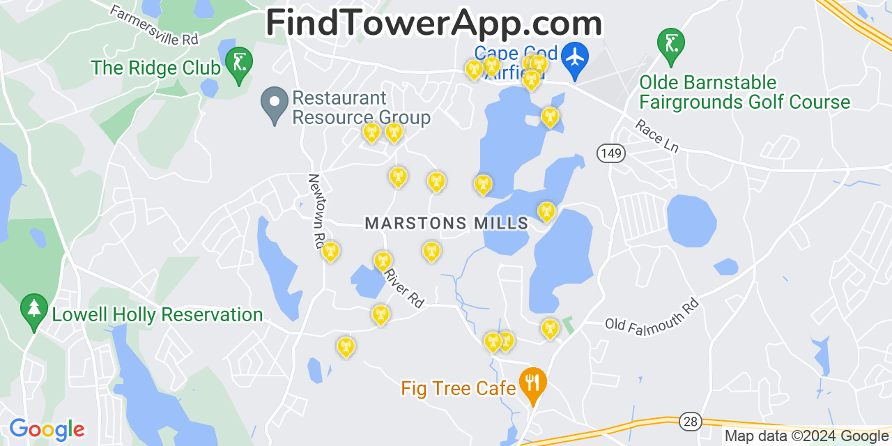 AT&T 4G/5G cell tower coverage map Marstons Mills, Massachusetts