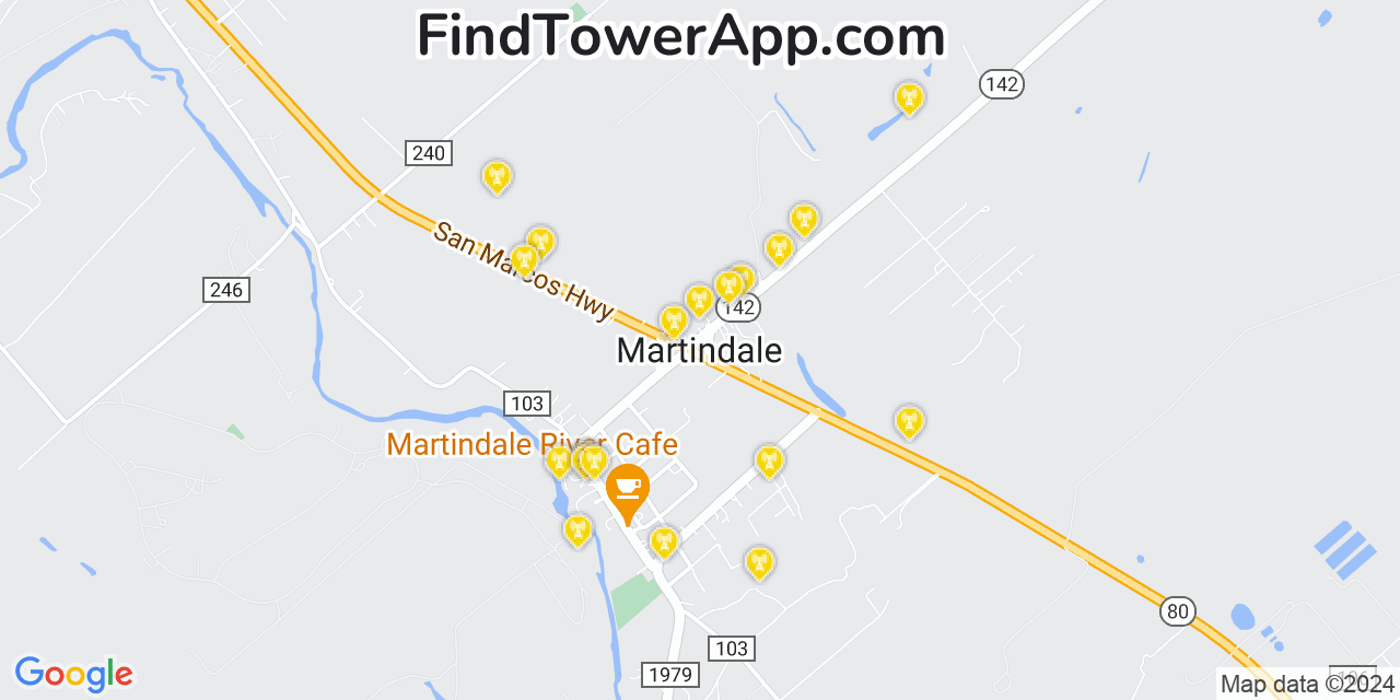 AT&T 4G/5G cell tower coverage map Martindale, Texas