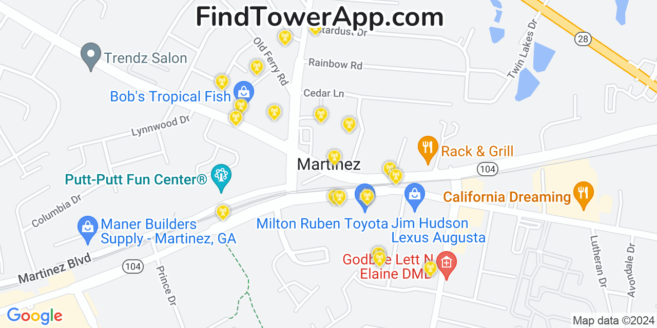 AT&T 4G/5G cell tower coverage map Martinez, Georgia