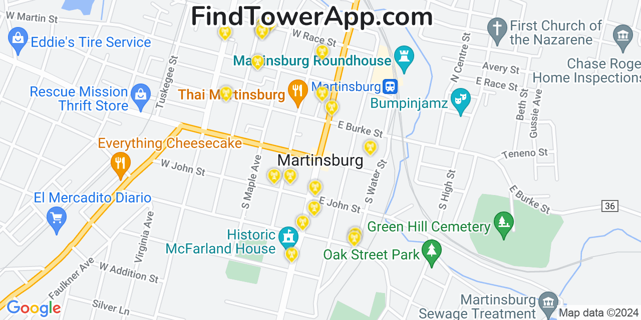 AT&T 4G/5G cell tower coverage map Martinsburg, West Virginia