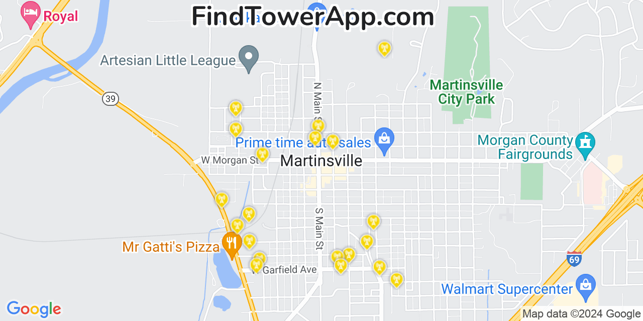 Verizon 4G/5G cell tower coverage map Martinsville, Indiana